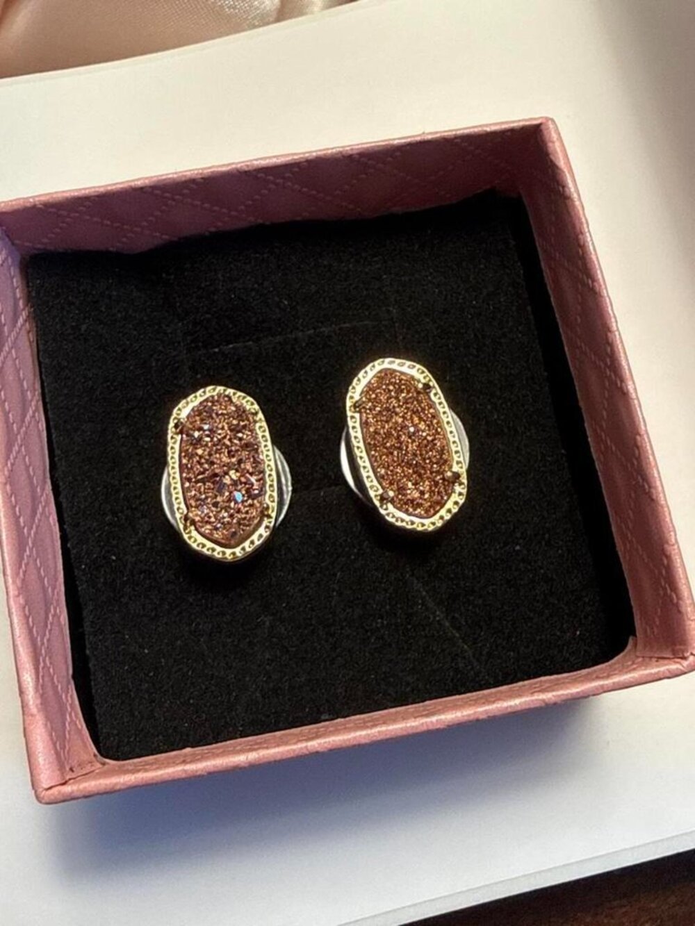 Rose gold druzy earrings with gold accents